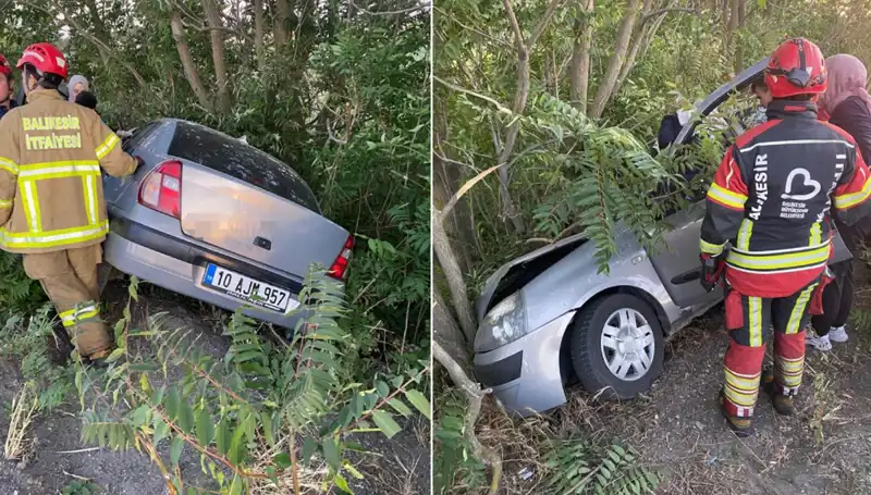 Balıkesir'de Korkutucu Kaza: Otomobil Şarampole Yuvarlandı, İki Yaralı